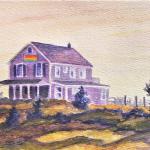Beach House With Flag, watercolor, 5 x 7, framed/matted at 8 x 10   SOLD