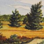 CEDAR MEADOW watercolor 3-1/2 x 4-1/2 matted and framed 6-1/2 x 8 est.